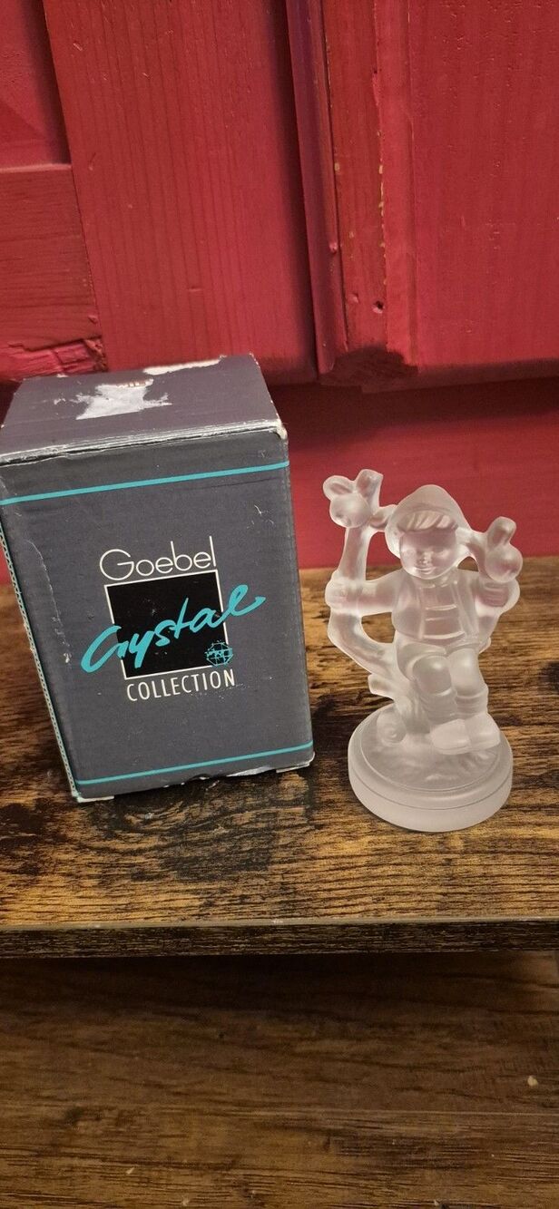 Goebel Hummel Boy in Apple Tree Frosted Crystal 4” Figurine Made in Germany Box